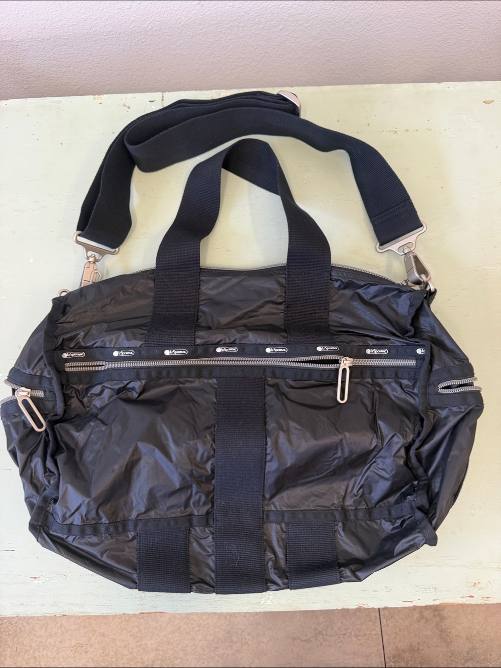 Lesportsac Black Nylon Duffel Bag with Shoulder Strap